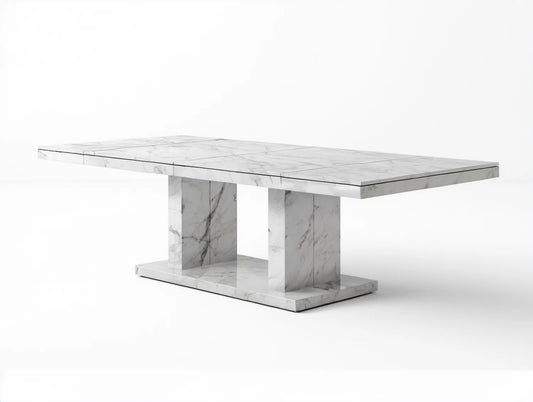 Rozsuwany stół jadalniany z MDF w dekorze białego marmuru, 160–200 × 90 × 76 cm