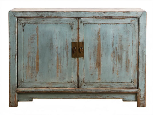 Kredens z litego drewna mango, turkusowo-brązowy, 90 x 40 x 85 cm