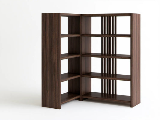 Narożny regał w kształcie litery L z MDF, ciemnobrązowy, 120 x 120 x 180 cm
